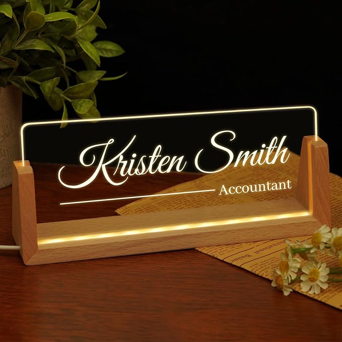 Custom Name Plate for Desk, Personalized Light Up Acrylic Desk Name Plate by EOBIBIFUN