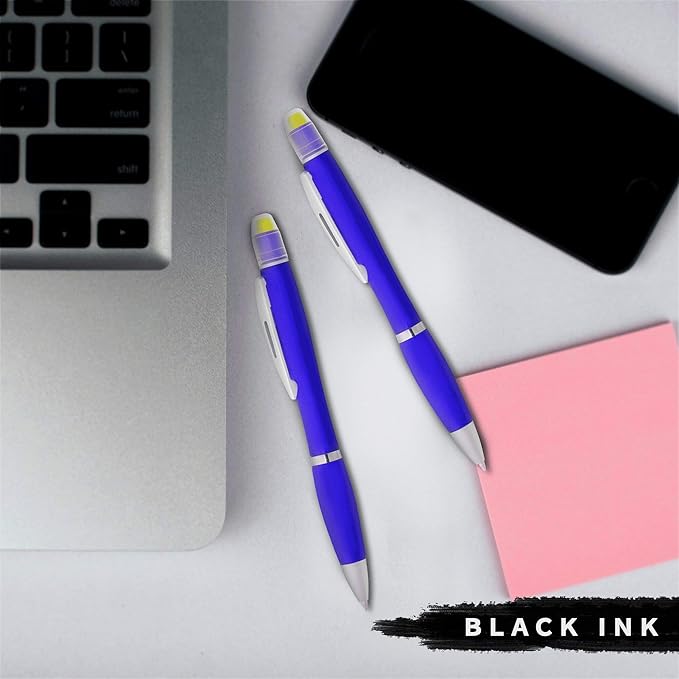 DISCOUNT PROMOS 10 Marathon Gel Highlighter Pens Pack - Twist Mechanism, Ballpoint - Blue-DeskLoop Office