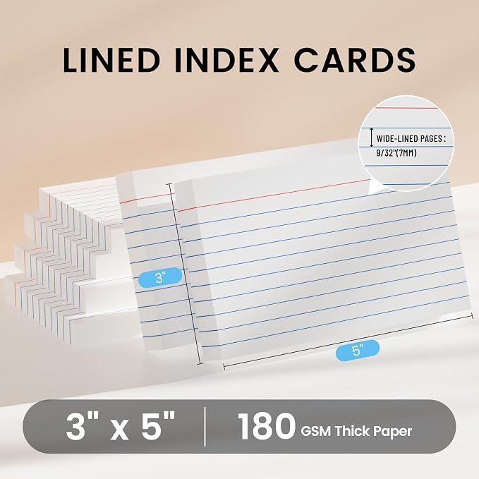 Index Cards 3x5 Inch, Flash Cards, Ruled Lined White Note Cards Paper - Image 2