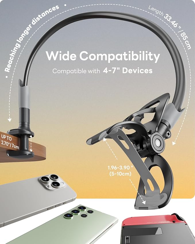 SAIJI Gooseneck Bed Phone Holder, Flexible Long Arm Phone Mount - Image 2