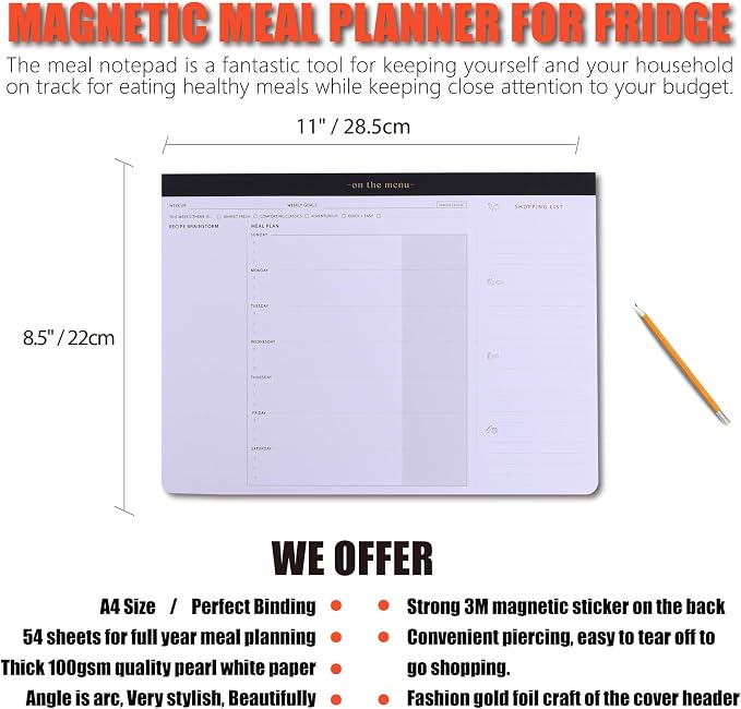 Weekly Meal Planner with Recipes and Grocery List Magnetic Notepad - Image 2