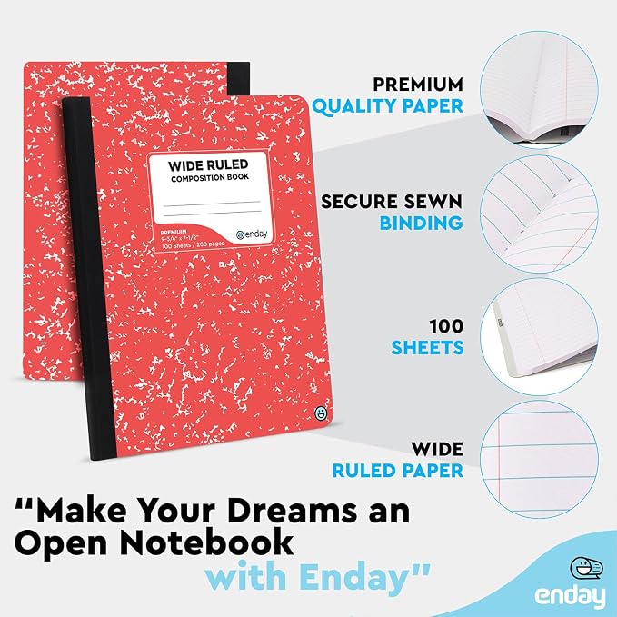 Enday Composition Notebooks Wide Ruled Paper, Colored Marble Composition - Image 3
