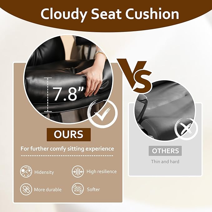 Faux Leather Executive Office Chair - Big and Tall Ergonomic Home Office Chair,Reclining Computer Desk Chair with Lumbar Support,Adjustable Task Chair Swivel Rolling PC Chair with Wheels,Black,PU-DeskLoop Office