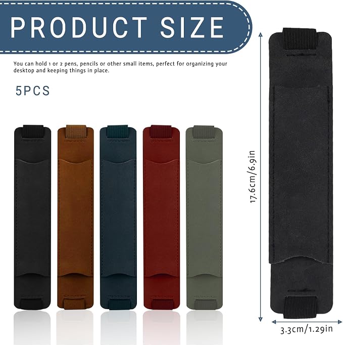 5 Pcs Adjustable Pen Holder for Notebook Elastic Strap, PU Leather Pen Sleeve - Image 3
