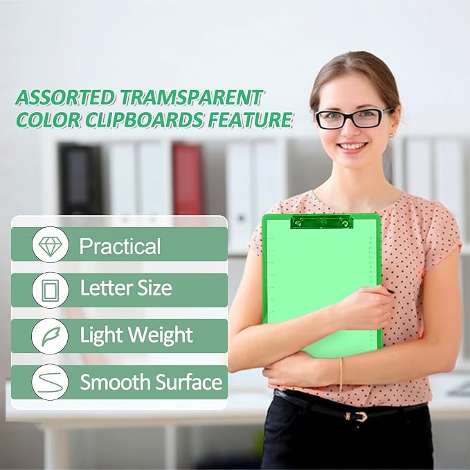 Plastic Clipboards, PANDRI 12 Pack Clear Colored Clipboards, Low Profile Clip - Image 5