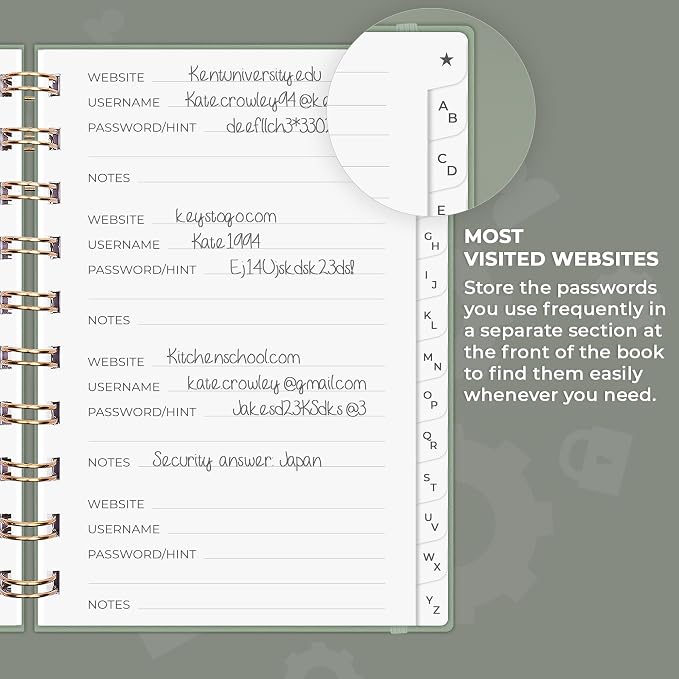 Clever Fox Password Book Spiral – Mini Internet Address & Password Organizer - Image 4