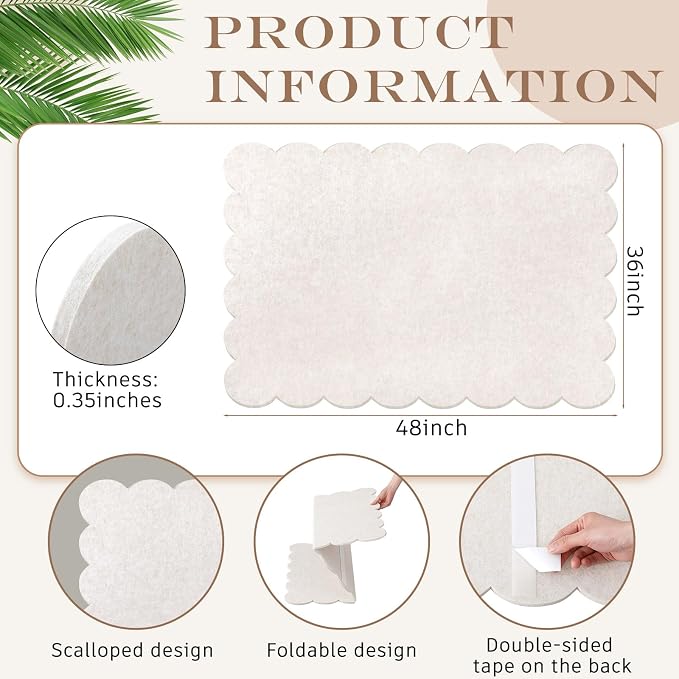 Mooliwe Scalloped Felt Bulletin Board 48 x 36 Inches Foldable Beige Pin Cork - Image 2
