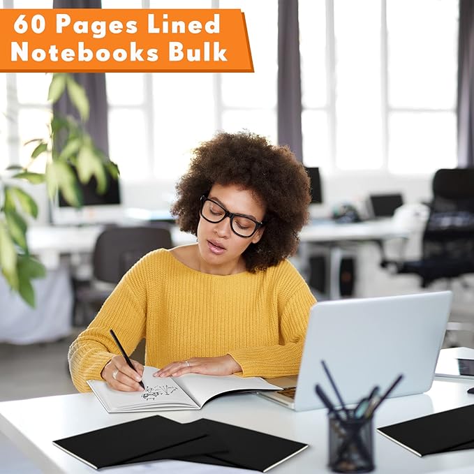 100 Pcs Kraft Notebook Journals 5.5 Inch x 8.3 Inch A5 Softcover Notebooks Bulk for Writing Sketch Office Notepad with 60 Pages 30 Sheets (Multicolor,Lined)(Black,Lined)-DeskLoop Office