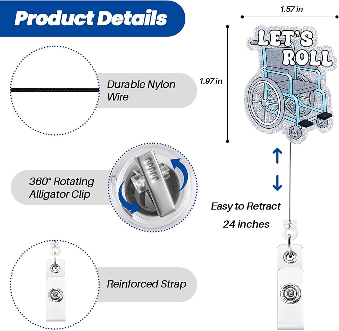 Let's Roll Funny Nurse Badge Reel, Cute Retractable ID Badge Holder - Image 2
