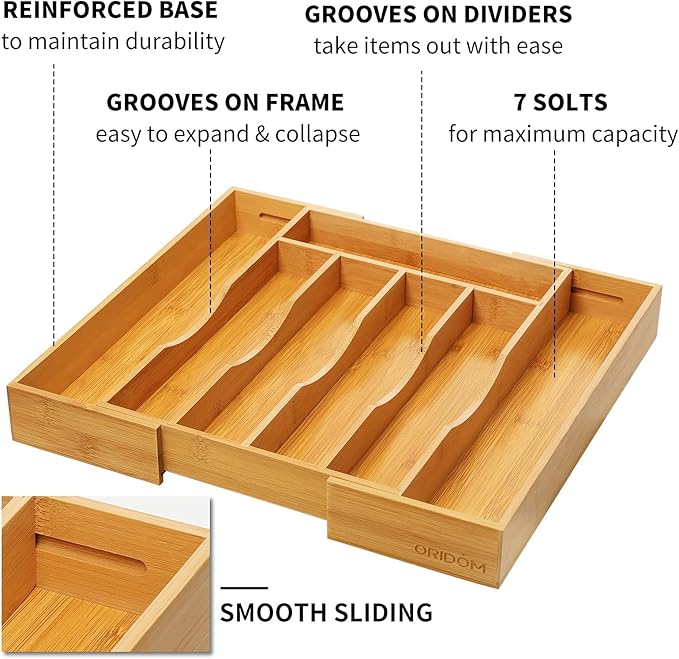oridom Expandable Bamboo Kitchen Drawer Organizer - Image 3