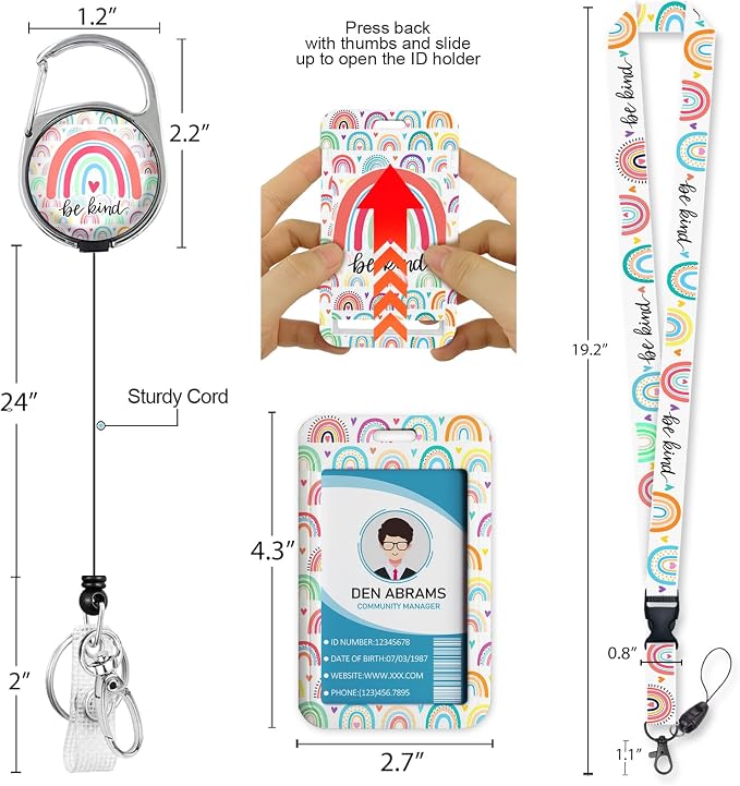 Piefly Teacher Lanyards for Id Badges, Rainbow Be Kind Badge Holder - Image 5