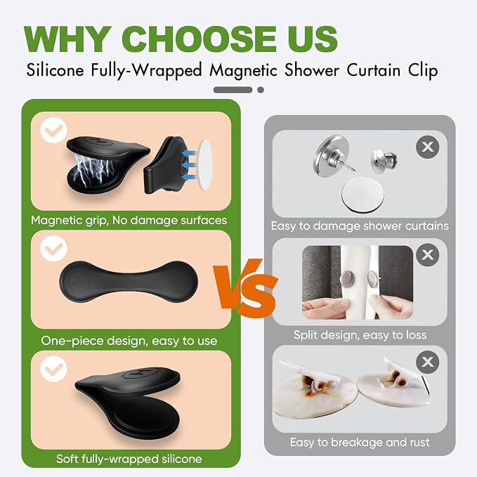 4-Pack Magnetic Silicone Shower Curtain Clips, Keep Liner Closed, one-hand - Image 5