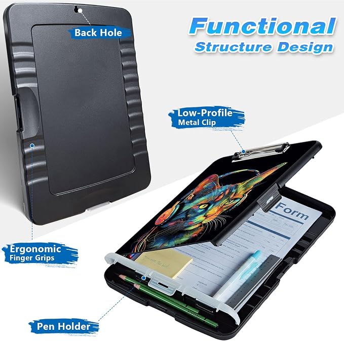 Clipboard with Storage, High Capacity Headset Cat Storage Clipboard 9.5x14 with - Image 2