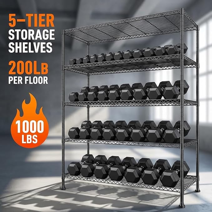 REIBII 45.8“W Metal Shelving Storage Shelves, 5-Tier Wire Shelving Unit - Image 5