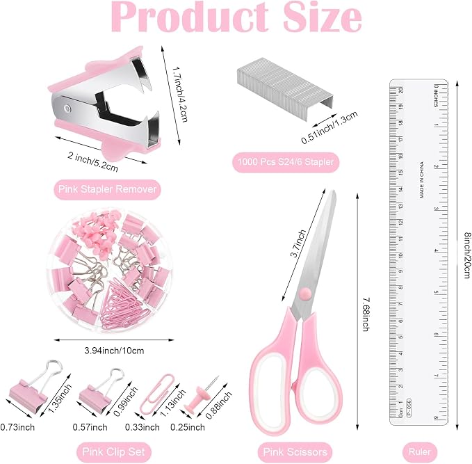 auroray Pink Desk Organizers and Accessories, Tape Dispenser, 1000 Staples - Image 3