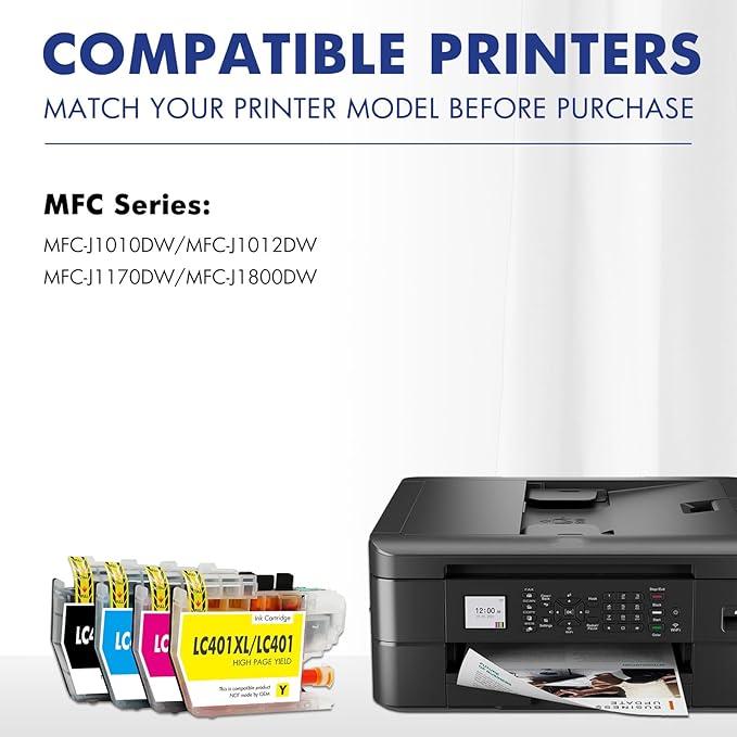LC401XL LC401 MFC-J1010DW Ink Cartridges for Brother Printer LC 401 401XL for MFC-J1010DW MFC-J1170DW MFC-J1012DW MFC-J1800DW MFC J1010DW - 4 Pack High Yields Black Cyan Magenta Yellow-DeskLoop Office
