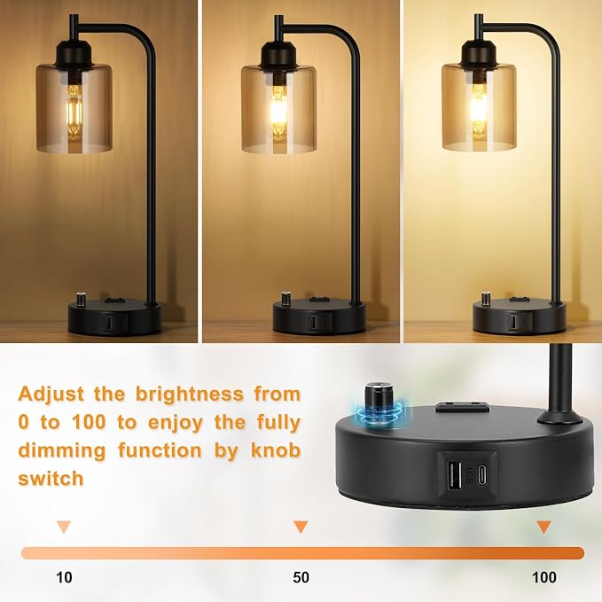 Industrial Bedside Lamps for Nightstand Set of 2 - Image 2