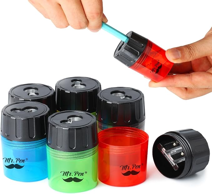 Mr. Pen- Pencil Sharpeners Manual, 6 Pack, Dual Hole | Colorful Handheld Pencil by MrPen