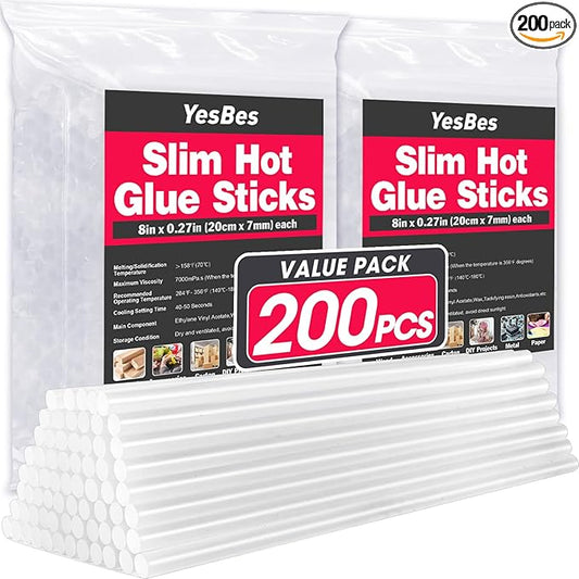 200 PCS Mini Hot Glue Sticks, 8" Long x 0.27" Diameter Glue Sticks for Glue Gun, Perfect Fit for Mini Glue Guns, Widely Used in Wood, Metal, Glass, Plastic, Floral, Fabric, and More-DeskLoop Office