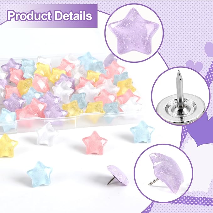 JANYUN 60Pcs Decorative Star Push Pins - Image 2