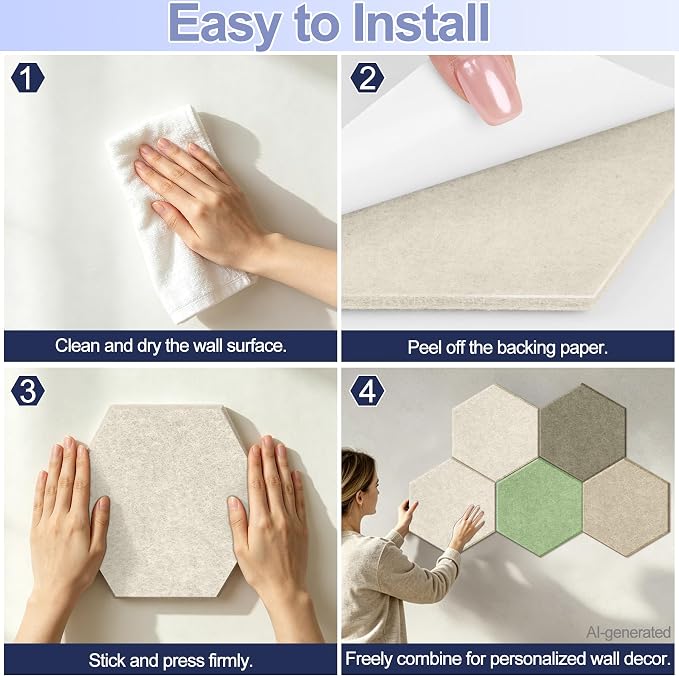 8PCS Hexagon Cork Board Tiles, Self-Adhesive Felt Bulletin - Image 5