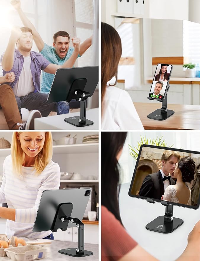 OCYCLONE Cell Phone Stand + 2 PCS Cable Organizer, Angle Height Adjustable - Image 5