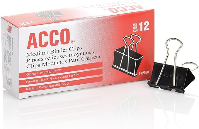 ACCO Binder Clips, 1 Case, 10 Packs/Case, 2 Boxes/Pack, 12 Clips/Box by ACCO+Brands