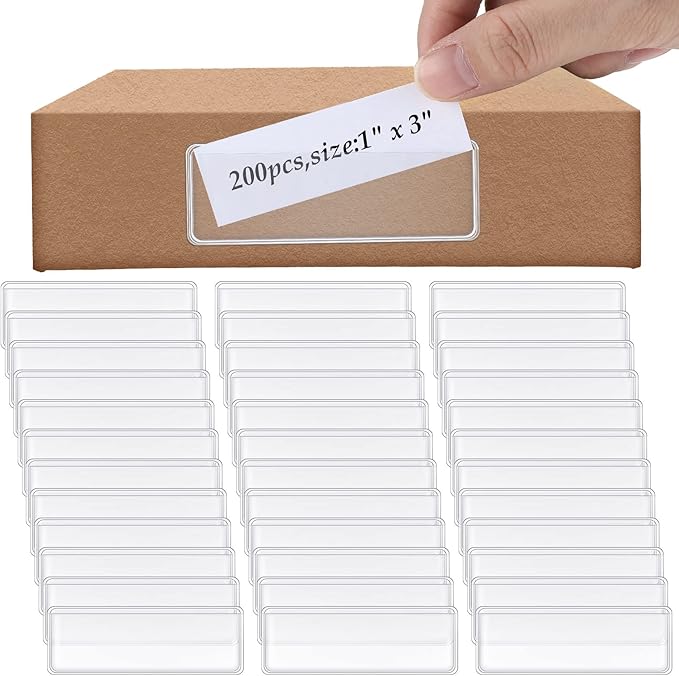 Meanplan 200 Pcs Label Holder Self Adhesive Clear Pocket 3x1 Inch Plastic Shelf by Meanplan
