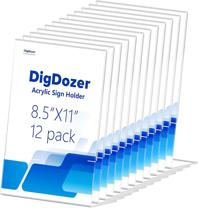 12 Pcs Acrylic Sign Holder 8.5 * 11inch, Slanted Back Sign Holder, Acrylic by Unknown