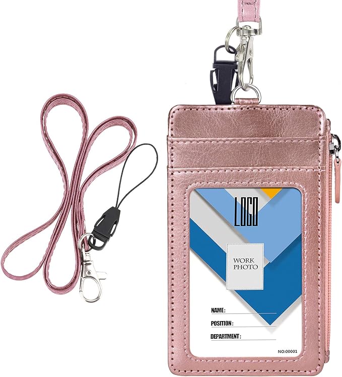 Badge Holder with Zip, Wisdompro Double Sided PU Leather ID Badge Card Holder by Wisdompro