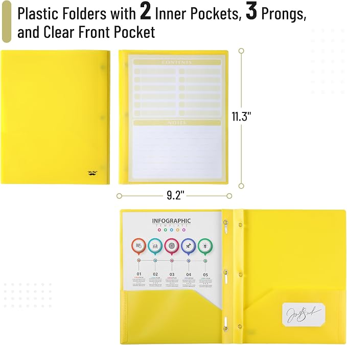 Mr. Pen- Plastic Folders with Pockets and Prongs, 24 Pack, Letter Size | Yellow - Image 3