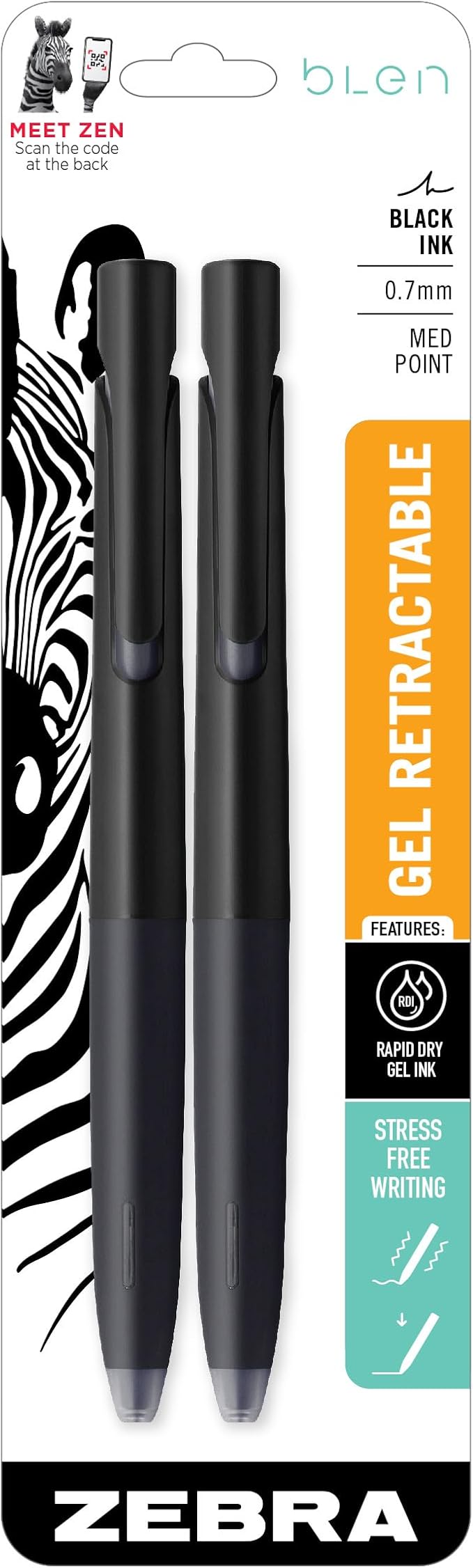 Zebra Pen, bLen Retractable Gel Pens, Medium Point 0.7mm, Rapid Dry Gel Ink by ZebraPen