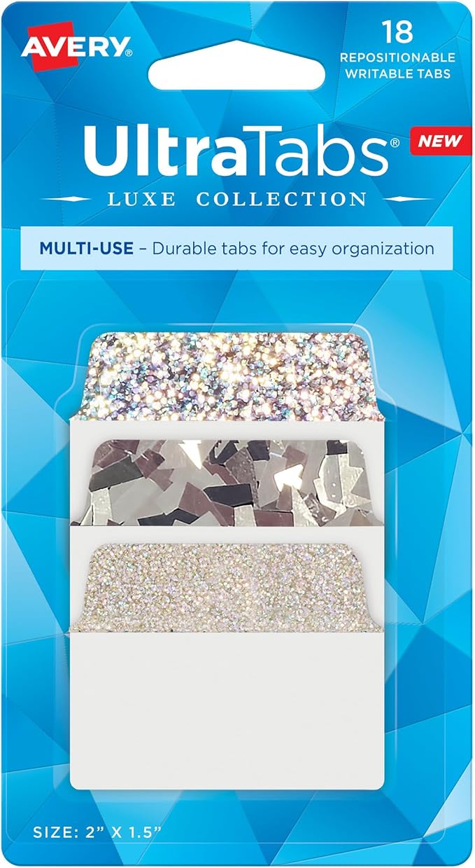 Avery Multi-Use Ultra Tabs, Holographic Iridescent Designs, 18 Repositionable by Avery