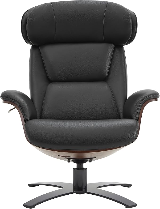 CHITA Genuine Leather Reclining Swivel Chair with Adjustable Headrest and Ottoman for Living Room, Black-DeskLoop Office