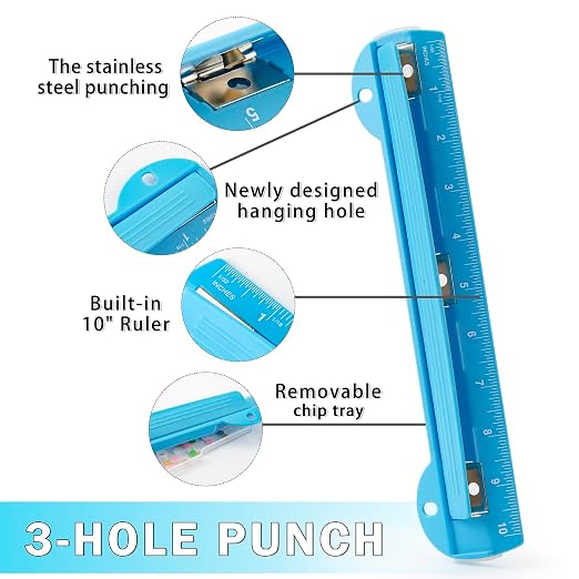 WorkLion Hole Puncher 3 Ring – Blue Portable Metal Hole Punch Single - Image 2