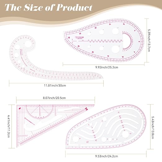 CINDALOG Clear Metric Sewing Ruler Set French Curve Pattern Ruler Kit - Image 7