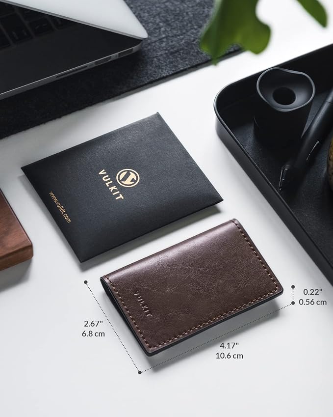 VULKIT Leather Business Card Holder 2 Sided Slim Business Name Card Organizer - Image 2