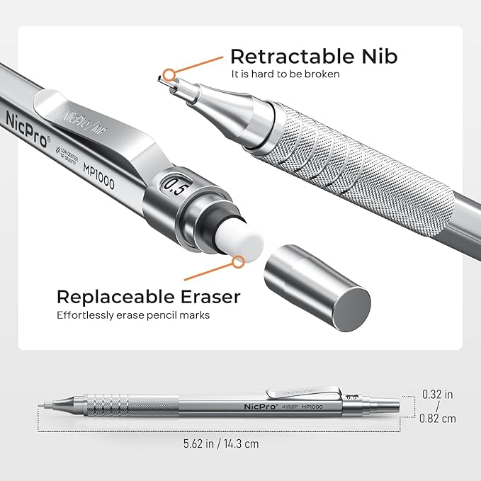 Nicpro 4 PCS Metal Mechanical Pencil Set 0.5 mm & 0.7mm - Image 3