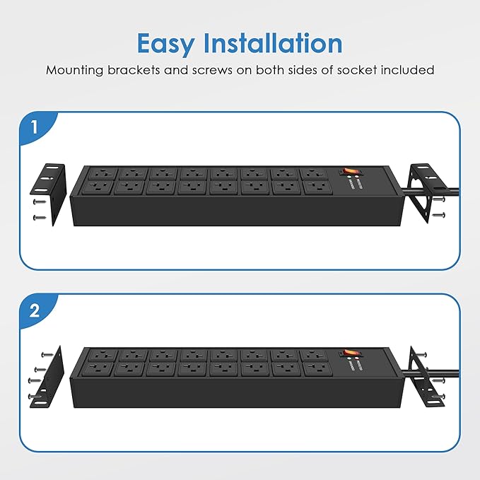 JUNNUJ Heavy Duty 20 Amp Power Strip 4800J, 16 Outlets 12 Gauge Garage Industrial Surge Protector, High Amp 5-15P Adapter Shop 6-20R T-Slot Metal Outlet, 4 FT Extension Cord Commercial for Appliance-DeskLoop Office