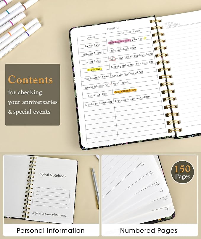 Lined Spiral Journal Notebook for Women, A5 Cute Hardcover Spiral Journals for - Image 2