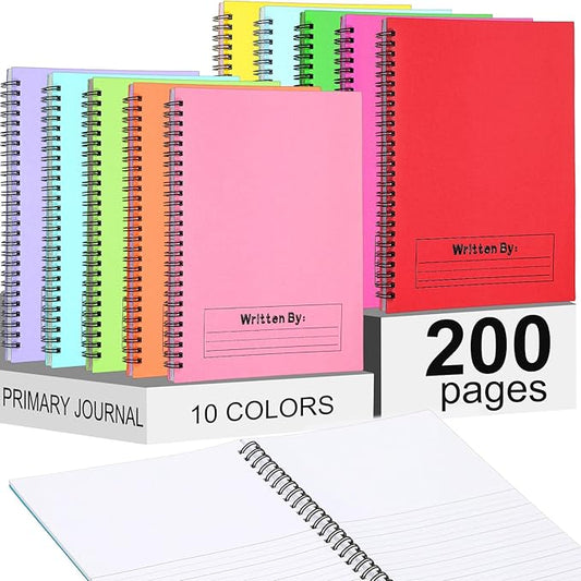 Henoyso 10 Pcs 100/50 Sheets Primary Composition Notebook K-2 Bulk Spiral Primary Journal Drawing Handwriting Practice for Kids Kindergarten 1st 2nd Back to School Supplies (Stylish Color,100 Sheets)-DeskLoop Office