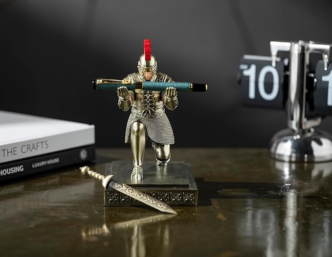 Roman Praetorian Warrior Knight Pen Holder Desk Ornament Resin Pencil Holder Desk Accessories and Organizer for Office with a Letter Opener (Bronze)-DeskLoop Office