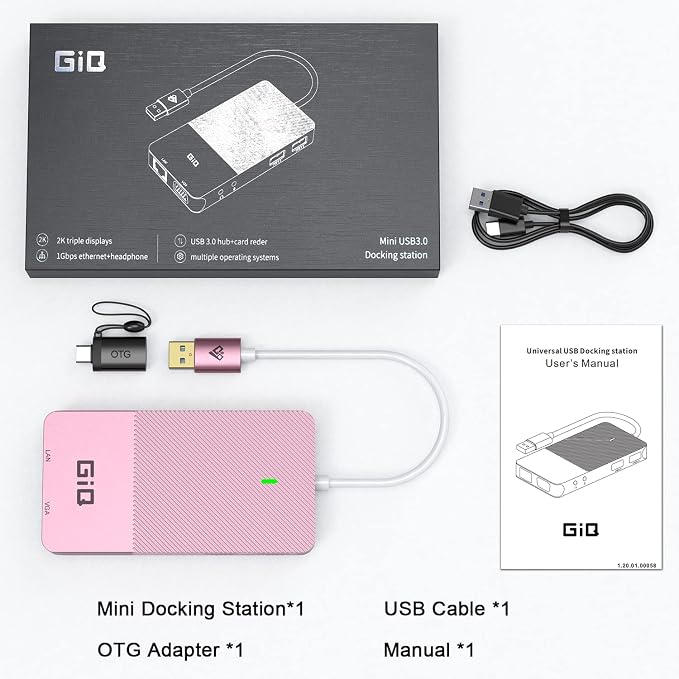 USB Docking Station GIQ USB C HUB USB 3.0 to Dual HDMI VGA Adapter Triple - Image 7