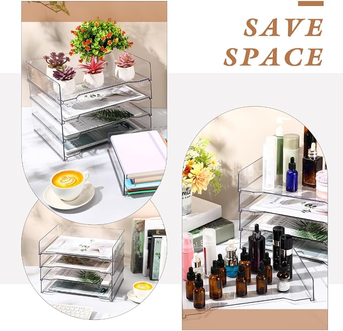 DoubleFill 12 Pcs Stackable Letter Tray Rectangular Plastic Desk Organizer 13 x - Image 4