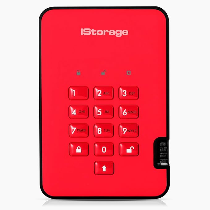 iStorage diskAshur2 HDD 4TB Red | Secure portable hard drive | Password protected | Dust & water resistant | Hardware Encryption-DeskLoop Office