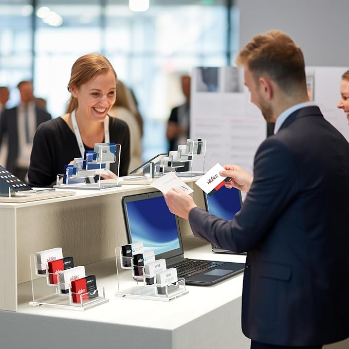 NIUBEE Clear Business Cards Holders 4 Tier Acrylic Card Holder for Business Cards, 4 Slots Business Card Display for Desk Counter, 300 Card Capacity, 1 Pack-DeskLoop Office