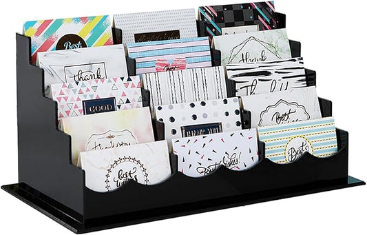 Business Acrylic Card Holder Display for Desk, 15 Slots 5 Tiers Multiple-Black Acrylic Business Card Stand Set, Holds Approximately 750 Cards-DeskLoop Office