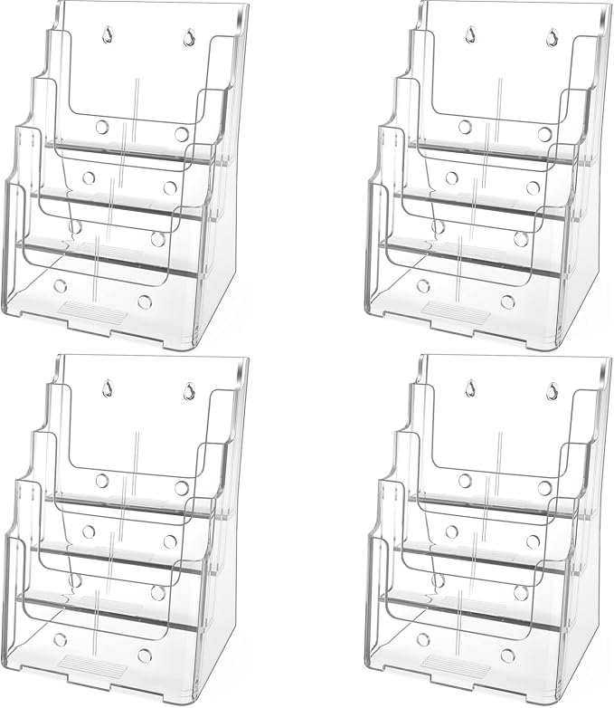 MaxGear 4 Tier Brochure Holder, 8.5 x 11, Removable Divider, 4 Pack | Clear by MaxGear