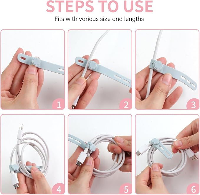 Oligei 25 Pcs Silicone Cable Ties, Cable Ties Reusable, High Elasticity Cord - Image 5