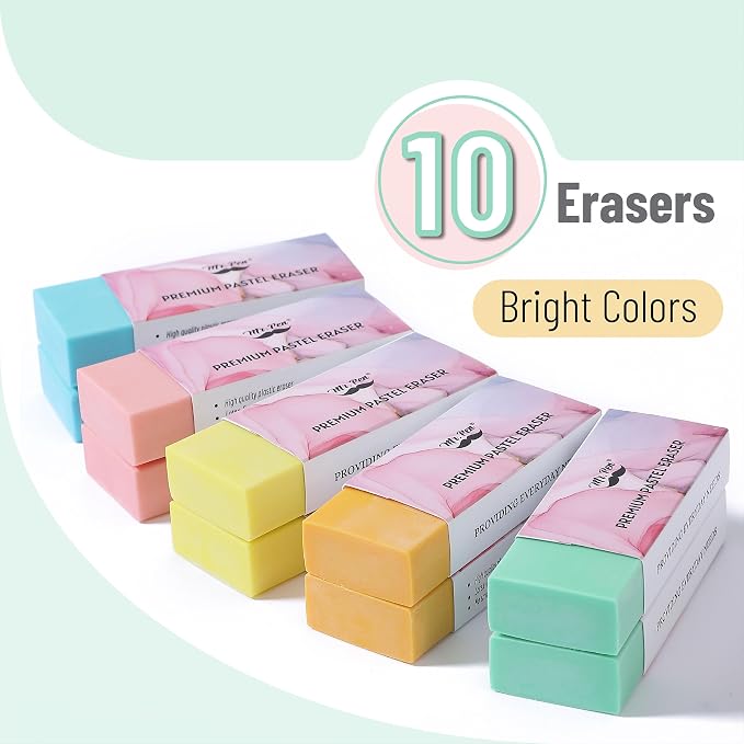 Mr. Pen- Pencil Eraser, 10 Pack | Large Latex Free Vinyl Block Erasers - Image 2